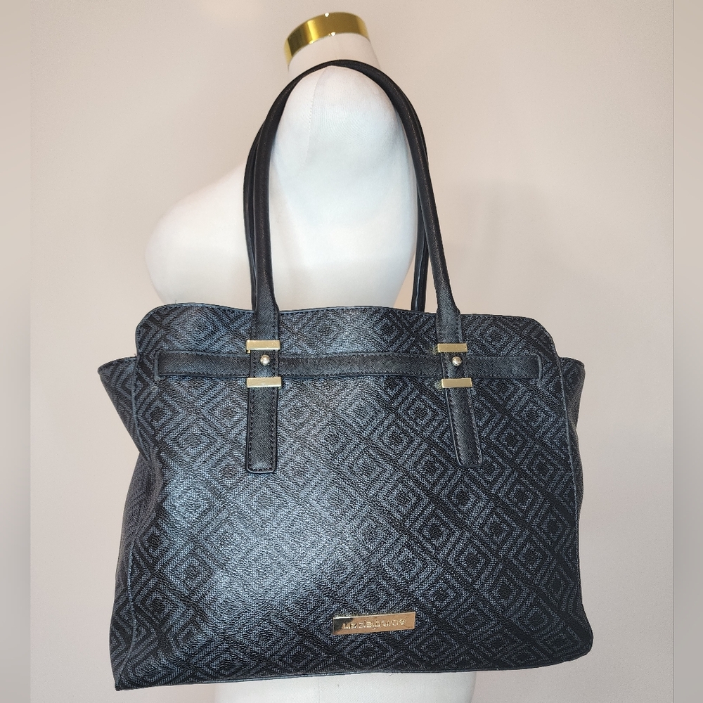 Liz Claiborne Black Tuxedo Shoulder Tote Bag